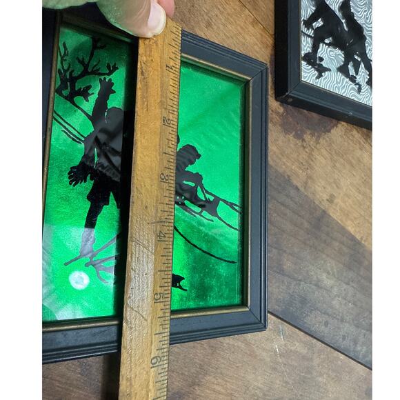 Deltex Reverse Painted Pair of Vintage Glass Pictures Winter Scene Silhouettes - Picture 4 of 14